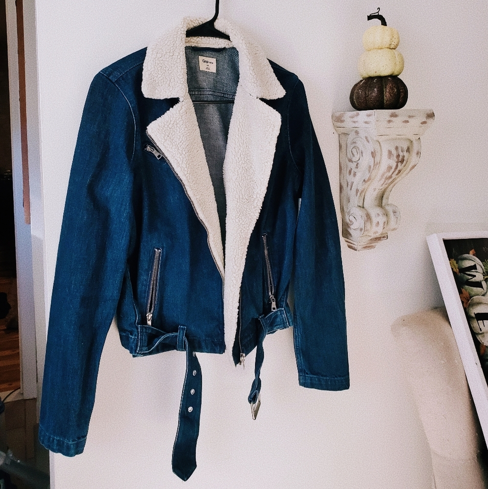 Denim x Sherpa Belted Moto Jacket